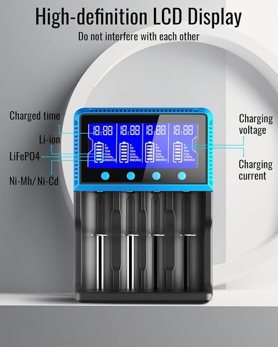شاحن بطارية Keenstone 18650، شاحن عالمي ذكي شاشة LCD للبطاريات القابلة لإعادة الشحن Ni-MH Ni-Cd AA AAA Li-ion LiFePO4 IMR 10440 14500 16340 RCR123A 26650 in Saudi Arabia