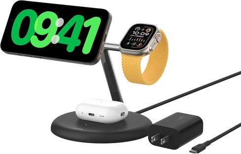 Belkin Qi2 15W Magnetic Wireless Charging Stand, 3 in 1 Fast Charger in Saudi Arabia