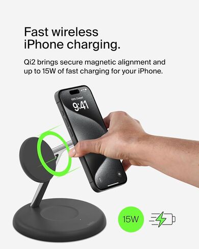 Belkin Qi2 15W Magnetic Wireless Charging Stand, 3 in 1 Fast Charger in Saudi Arabia