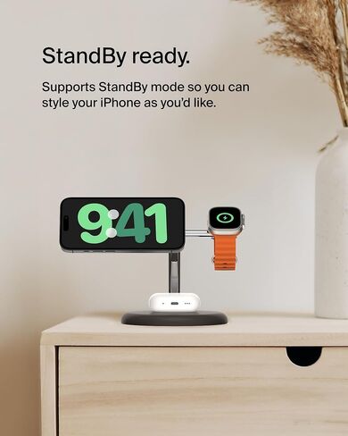 Belkin Qi2 15W Magnetic Wireless Charging Stand, 3 in 1 Fast Charger in Saudi Arabia
