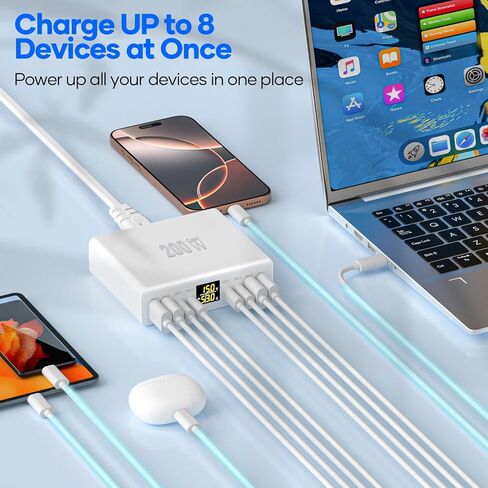200W USB C Charger 8-Port with LED Display USB Charging Station in Kuwait
