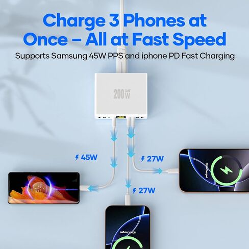 200W USB C Charger 8-Port with LED Display USB Charging Station in Kuwait