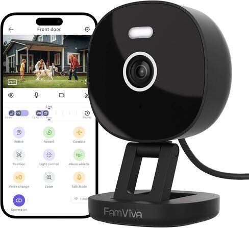 كاميرا أمان 2K، خارجية/داخلية للمنزل، الحيوانات الأليفة، الطفل، المربية، رؤية ليلية ملونة مقاومة للماء IP65، ضوء أبيض وصفارة إنذار، تسجيل، كشف الحركة، متوافقة مع أليكسا، أسود in Saudi Arabia