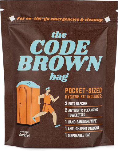Drankful Code Brown Bag, Portable Emergency Bathroom Kit for Runners, Camping & Hiking | Single Use Travel Hygiene Pack with Butt Wipes, Hand Sanitizer & Anti-Chafe Ointment in Saudi Arabia