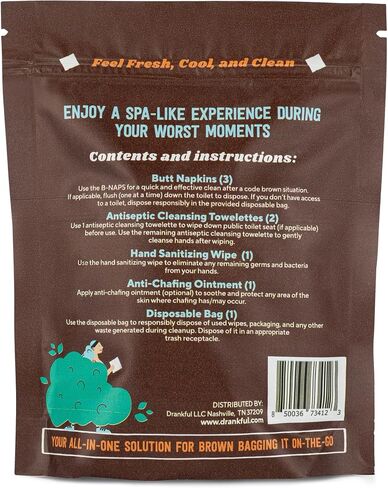 Drankful Code Brown Bag, Portable Emergency Bathroom Kit for Runners, Camping & Hiking | Single Use Travel Hygiene Pack with Butt Wipes, Hand Sanitizer & Anti-Chafe Ointment in Saudi Arabia