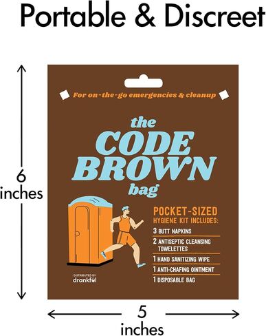 Drankful Code Brown Bag, Portable Emergency Bathroom Kit for Runners, Camping & Hiking | Single Use Travel Hygiene Pack with Butt Wipes, Hand Sanitizer & Anti-Chafe Ointment in Saudi Arabia