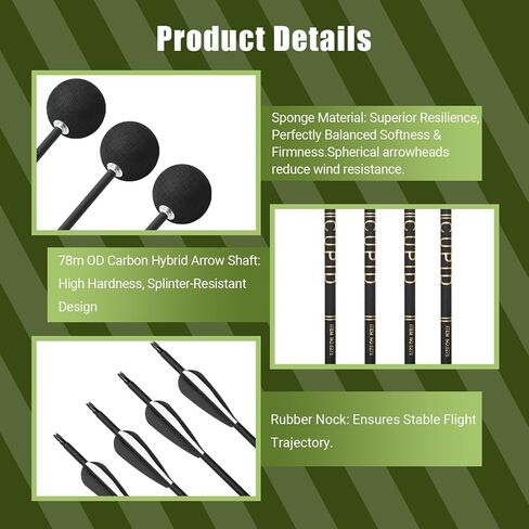 30 Inch Round Foam Tipped Arrows, 6 Pcs Removable Sponge Tip Archery Practice Arrows with Archery Carbon Bow for Compound Bow, Hunting Practice, Combat Game, Training in Saudi Arabia
