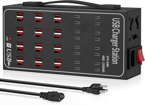 200W 40A USB Charging Station for Multiple Devices, 40 Port Fast USB Charger Block, Desktop Wall Fast Charger with Intelligent Protection, USΒ Power Strip Suitable for Home Office School in Saudi Arabia