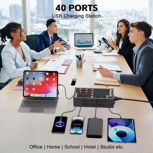 200W 40A USB Charging Station for Multiple Devices, 40 Port Fast USB Charger Block, Desktop Wall Fast Charger with Intelligent Protection, USΒ Power Strip Suitable for Home Office School in Saudi Arabia