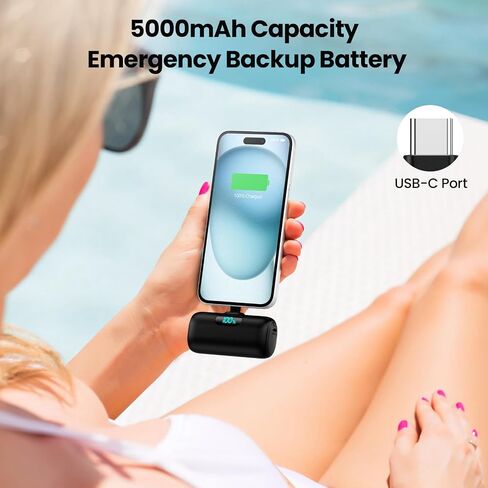 Mini Portable Charger USB C Power Bank,Upgraded 5000mAh PD Fast Charging Battery Pack Built-in USB-C Connector Travel Essential for iPhone17/17Pro/17Pro Max/Air/16 Plus/16Pro Max/15 Series,Android in Saudi Arabia