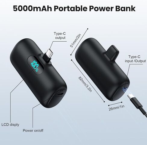 Mini Portable Charger USB C Power Bank,Upgraded 5000mAh PD Fast Charging Battery Pack Built-in USB-C Connector Travel Essential for iPhone17/17Pro/17Pro Max/Air/16 Plus/16Pro Max/15 Series,Android in Saudi Arabia