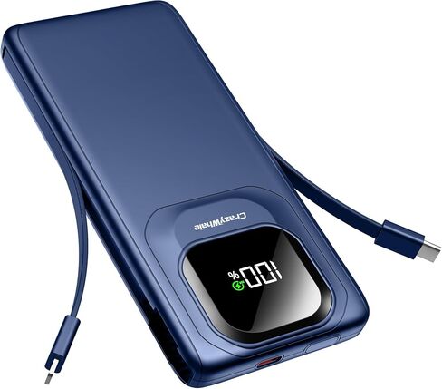 Portable Charger with Built-in Cables,22.5W Super Fast Charging Power Bank Slim Phone Charger,10000mAh Travel Battery Pack Battery Bank with Smart LED Display for iPhone, Android & USB-C in Saudi Arabia