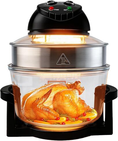20L Black Glass Air Fryer Oven, Halogen Infrared Convection Countertop Cooker, Large Capacity Healthy Air Fryer for Fries, Chicken and More in Saudi Arabia