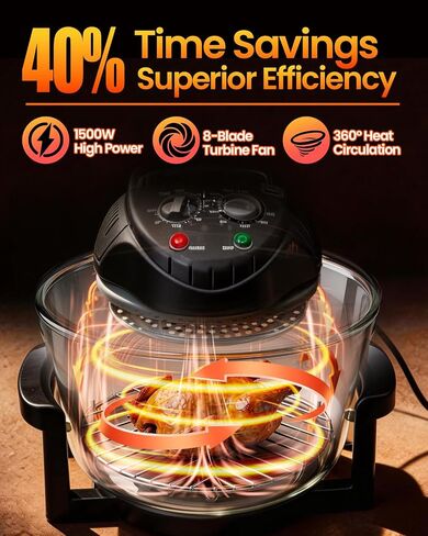 20L Black Glass Air Fryer Oven, Halogen Infrared Convection Countertop Cooker, Large Capacity Healthy Air Fryer for Fries, Chicken and More in Saudi Arabia