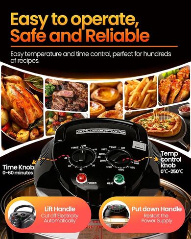20L Black Glass Air Fryer Oven, Halogen Infrared Convection Countertop Cooker, Large Capacity Healthy Air Fryer for Fries, Chicken and More in Saudi Arabia