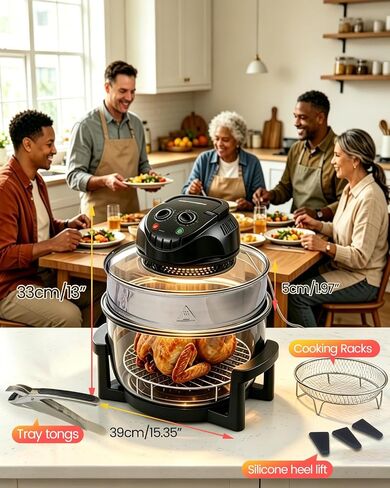 20L Black Glass Air Fryer Oven, Halogen Infrared Convection Countertop Cooker, Large Capacity Healthy Air Fryer for Fries, Chicken and More in Saudi Arabia
