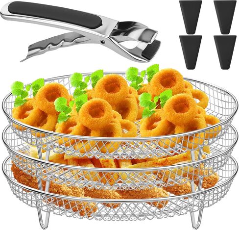 7.8 Inch Round Air Fryer Racks Accessories, 3-Layer Stackable Dehydrator Racks Stainless Steel Airfryer Basket Rack Air Fryer Accessories Fit for 4QT 6 QT Air Fryer in Saudi Arabia