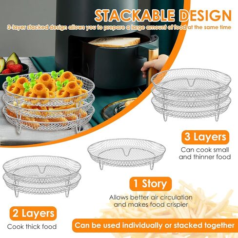 7.8 Inch Round Air Fryer Racks Accessories, 3-Layer Stackable Dehydrator Racks Stainless Steel Airfryer Basket Rack Air Fryer Accessories Fit for 4QT 6 QT Air Fryer in Saudi Arabia