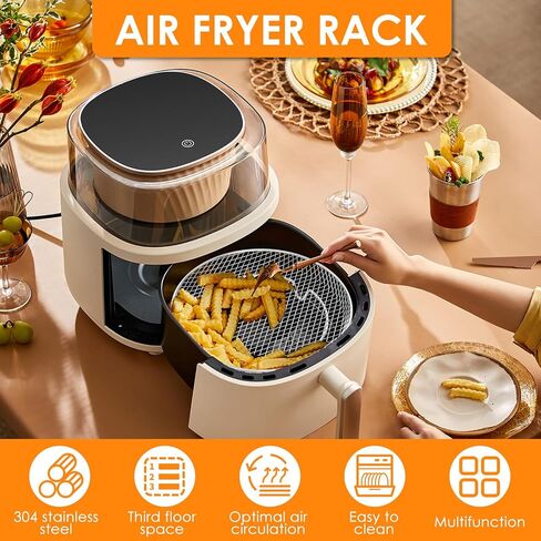 7.8 Inch Round Air Fryer Racks Accessories, 3-Layer Stackable Dehydrator Racks Stainless Steel Airfryer Basket Rack Air Fryer Accessories Fit for 4QT 6 QT Air Fryer in Saudi Arabia