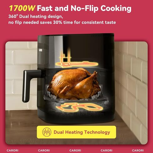 CARORI 6 Qt Dual Heat Air Fryer with Viewing Window, 14 Presets, 1700W, No-Flip Top and Bottom Heating, 392°F Max, Nonstick Dishwasher-Safe Basket, Black in Saudi Arabia