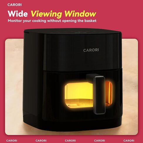 CARORI 6 Qt Dual Heat Air Fryer with Viewing Window, 14 Presets, 1700W, No-Flip Top and Bottom Heating, 392°F Max, Nonstick Dishwasher-Safe Basket, Black in Saudi Arabia