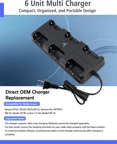 6-Way Multi-Unit Charger for Retevis RT22 RT22S WLN KD-C1 Zastone X6 NKTECH NK-U1 Zeadio ZS-B1 Luiton LT-316 Radtel RT-10 Walkie Talkie and Battery in Saudi Arabia