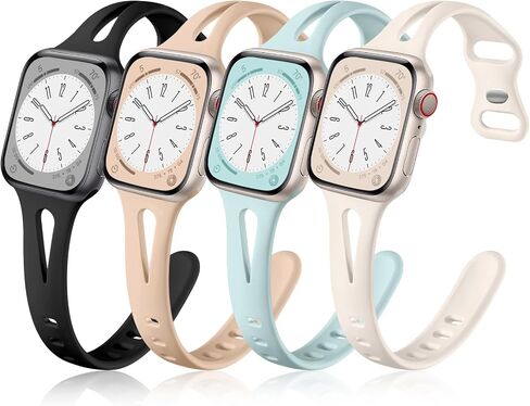 Getino متوافق مع سوار ساعة Apple 40 مم 38 مم 41 مم 42 مم iWatch Series 11 10 9 8 7 6 5 4 3 2 1 SE للنساء، أحزمة ساعة رياضية رفيعة وناعمة من السيليكون، أسود/بني داكن/ضوء النجوم/شاي الحليب in Kuwait