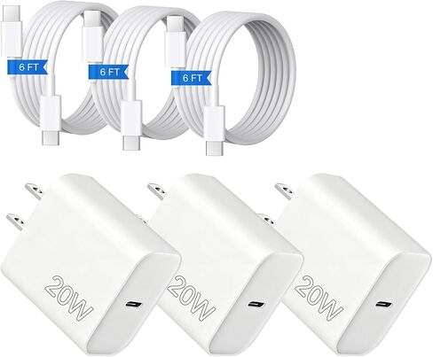 شاحن سريع 20 وات لهاتف آيفون 15 16 17، كتلة شحن محمولة مع كابل USB-C بطول 6 أقدام in Saudi Arabia