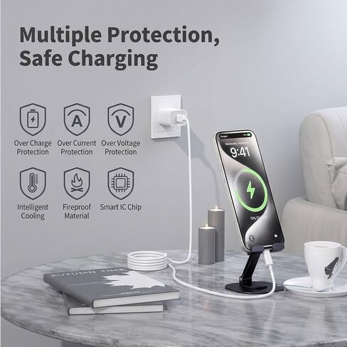 شاحن سريع 20 وات لهاتف آيفون 15 16 17، كتلة شحن محمولة مع كابل USB-C بطول 6 أقدام in Saudi Arabia
