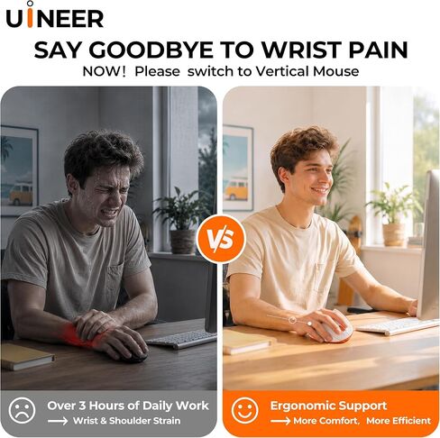 Uineer Ergonomic Vertical Mouse, Tri-Mode Wireless, Rechargeable, 4 DPI in Saudi Arabia