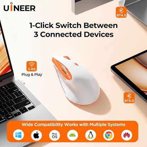 Uineer Ergonomic Vertical Mouse, Tri-Mode Wireless, Rechargeable, 4 DPI in Saudi Arabia