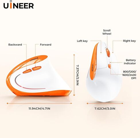 Uineer Ergonomic Vertical Mouse, Tri-Mode Wireless, Rechargeable, 4 DPI in Saudi Arabia