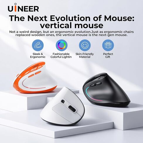 Uineer Ergonomic Vertical Mouse, Tri-Mode Wireless, Rechargeable, 4 DPI in Saudi Arabia