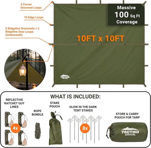 Tactiko Survival 10 x 10 Ft Camping Tarp | Waterproof Shelter for Backpacking & Hiking in Saudi Arabia