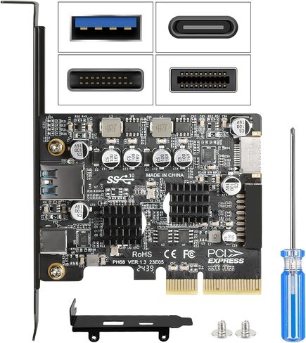 بطاقة توسيع PCIe إلى USB C 3.2 Gen 2 بطاقة PCI-E بسرعة 10 جيجابت في الثانية مع USB-C + النوع A + محول إضافي للوحة الأمامية من النوع A + + موصل داخلي 19/20 دبوس in Saudi Arabia