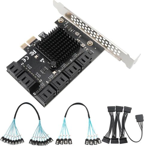 بطاقة توسيع PCIe x1 إلى 12 منفذ SATA3.0، محول SATA 6 جيجابت في الثانية لـ SSD/HDD، التوصيل والتشغيل مع 12 مصباح LED للحالة، متوافق مع Windows/Linux/Ubuntu/ESXi/Synology NAS (مع كابلات حزمة SATA) in Saudi Arabia