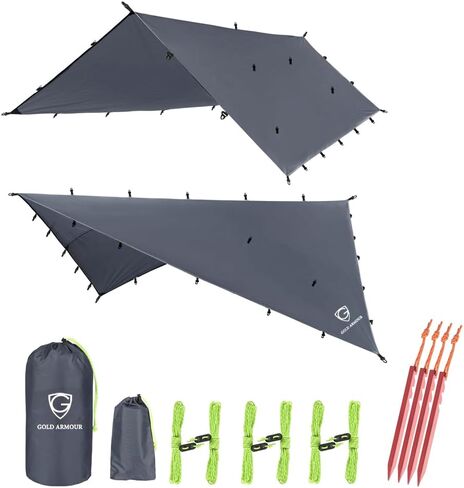 أرجوحة Gold Armor Rainfly Tarp، غطاء ممتاز لذبابة المطر مقاس 20 قدمًا × 14.3 قدمًا، مظلة مأوى للتخييم خفيفة الوزن ومقاومة للماء، يجب أن تحتوي على ملحقات التخييم الأساسية للتخييم (رمادي) in Saudi Arabia
