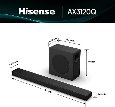 شريط صوت Hisense AX3120Q 3.1.2Ch مع مضخم صوت لاسلكي، Dolby Atmos، DTS:X، Bluetooth 5.3، Roku TV Ready، HDMI/AUX/ARC/Optical/USB، EzPlay 3.0، 7 أوضاع EQ، Hi Concerto (متجدد) in Saudi Arabia