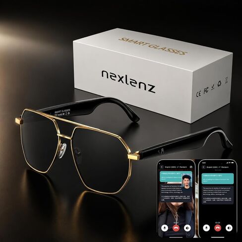 AI Translator Aviator Smart Glasses—Hands-Free Voice Translation in 164 Languages,Bluetooth Audio&Voice Assistant,UV400 Classic Sunglasses,IP67 Waterproof Smart Eyewear for Travel in Saudi Arabia