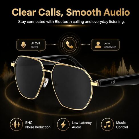 AI Translator Aviator Smart Glasses—Hands-Free Voice Translation in 164 Languages,Bluetooth Audio&Voice Assistant,UV400 Classic Sunglasses,IP67 Waterproof Smart Eyewear for Travel in Saudi Arabia