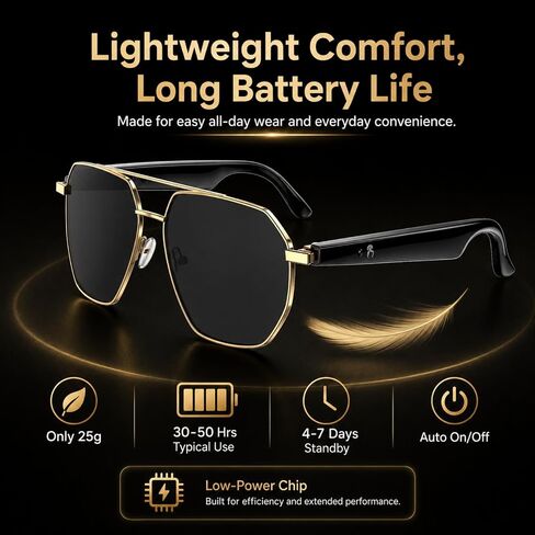 AI Translator Aviator Smart Glasses—Hands-Free Voice Translation in 164 Languages,Bluetooth Audio&Voice Assistant,UV400 Classic Sunglasses,IP67 Waterproof Smart Eyewear for Travel in Saudi Arabia