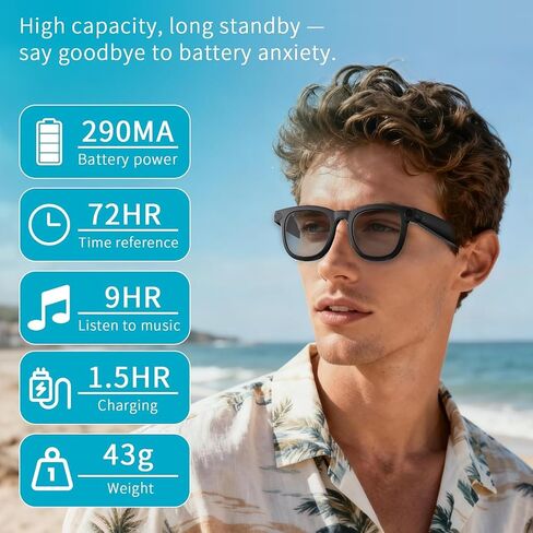 AI Smart Glasses with Camera, 8MP HD Camera Glasses for Men, Women, AI Recording Glasses with Voice Assistant, Open-Ear Audio, Real-Time Translation, Video Recording Sunglasses for Life & Travel in Saudi Arabia