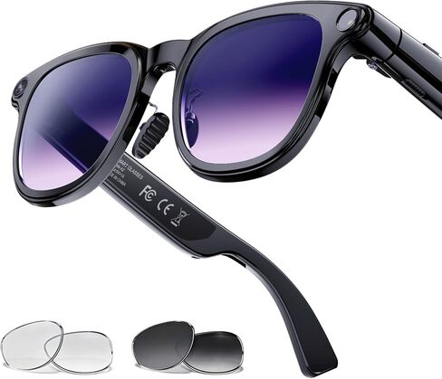 AI Smart Glasses: 8MP stabilized Camera, 30+ Language Real-time Translation, ChatGPT AI, Object Recognition, 300mAh, Type-C, 2 Lenses, BT6.0 Open-Ear Audio. for vlog, Travel & Business. in Saudi Arabia
