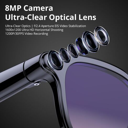 AI Smart Glasses: 8MP stabilized Camera, 30+ Language Real-time Translation, ChatGPT AI, Object Recognition, 300mAh, Type-C, 2 Lenses, BT6.0 Open-Ear Audio. for vlog, Travel & Business. in Saudi Arabia