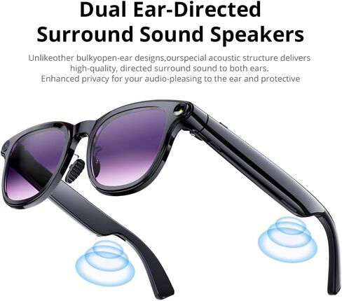 AI Smart Glasses: 8MP stabilized Camera, 30+ Language Real-time Translation, ChatGPT AI, Object Recognition, 300mAh, Type-C, 2 Lenses, BT6.0 Open-Ear Audio. for vlog, Travel & Business. in Saudi Arabia