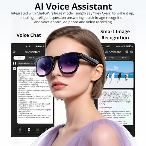 AI Smart Glasses: 8MP stabilized Camera, 30+ Language Real-time Translation, ChatGPT AI, Object Recognition, 300mAh, Type-C, 2 Lenses, BT6.0 Open-Ear Audio. for vlog, Travel & Business. in Saudi Arabia