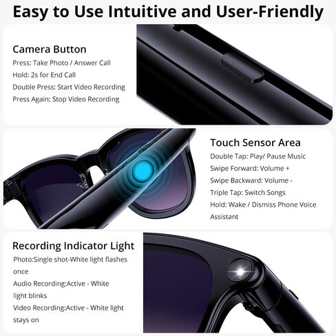 AI Smart Glasses: 8MP stabilized Camera, 30+ Language Real-time Translation, ChatGPT AI, Object Recognition, 300mAh, Type-C, 2 Lenses, BT6.0 Open-Ear Audio. for vlog, Travel & Business. in Saudi Arabia