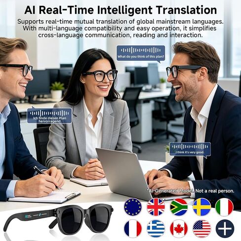 AI Smart Glasses with Camera, HD Bluetooth Camera Glasses with Audio, Video Recording Sunglasses for Women Men, Real Time Translation, Voice Assistant, Open Earbuds for Travel, Work Vlog in Saudi Arabia