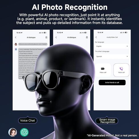 AI Smart Glasses with Camera, HD Bluetooth Camera Glasses with Audio, Video Recording Sunglasses for Women Men, Real Time Translation, Voice Assistant, Open Earbuds for Travel, Work Vlog in Saudi Arabia