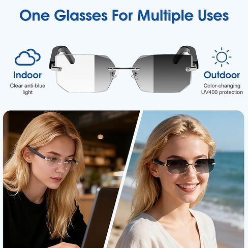 Bluetooth Audio Smart Glasses, Blue Light Glasses for Women Men, Open Ear Sound Mic & Speakers, Magnetic Charging, Color-Changing Polarized Sunglasses Lenses, Voice Assistant (Change) in Saudi Arabia